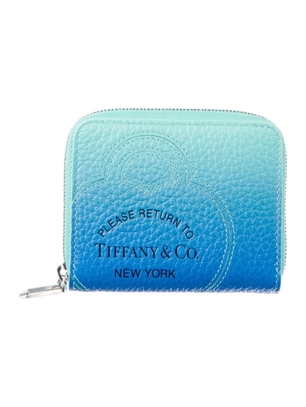 Tiffany & Co. Ombre Aqua to Turquoise Leather Return to Tiffany Zip Wallet